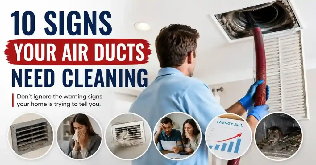 Featured image showing warning signs of dirty air ducts and professional HVAC duct cleaning