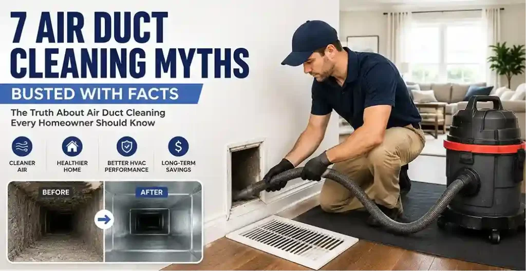 Professional air duct cleaning service with before and after duct comparison