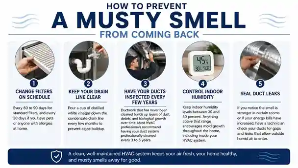 How to Prevent Musty Smells From HVAC Vents What Does a Musty Smell From Vents Mean? HVAC maintenance tips to prevent musty odors and mold growth.